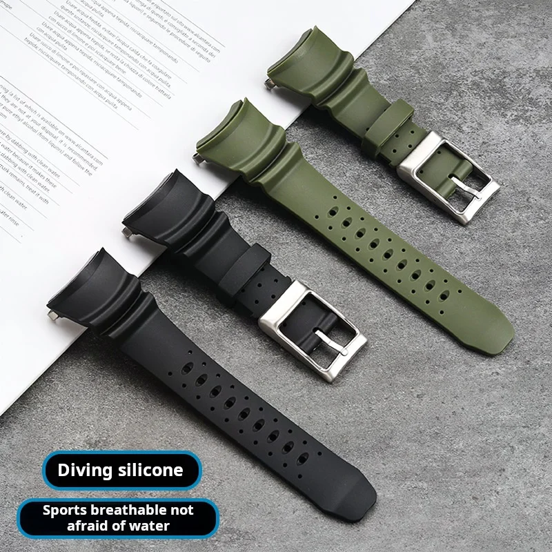 Army green Breathable rubber strap For Citizen BJ8050-08E BJ8050 Bj8057 Inlaid stainless steel adapter men's watchband Bracelet