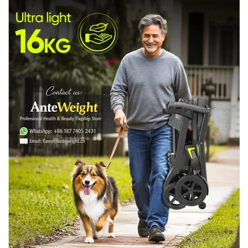 Super Light 16KG Aluminum Alloy Foldable Mobility Scooter, 4-Wheel Portable Electric Travel Scooter for Seniors & Disabled