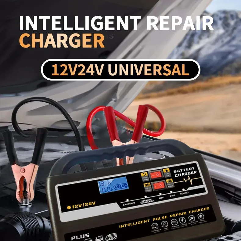 

Умное импульсное зарядное устройство для автомобильных аккумуляторов 12В/24В, автоматическое зарядное устройство для легковых и грузовых автомобилей
