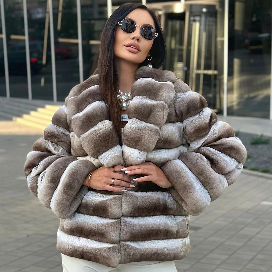 Winter New Real Rex Rabbit Fur Coat Short Natural Rabbit Fur Coats For women 2024 Luxury Fur Coat Jacket