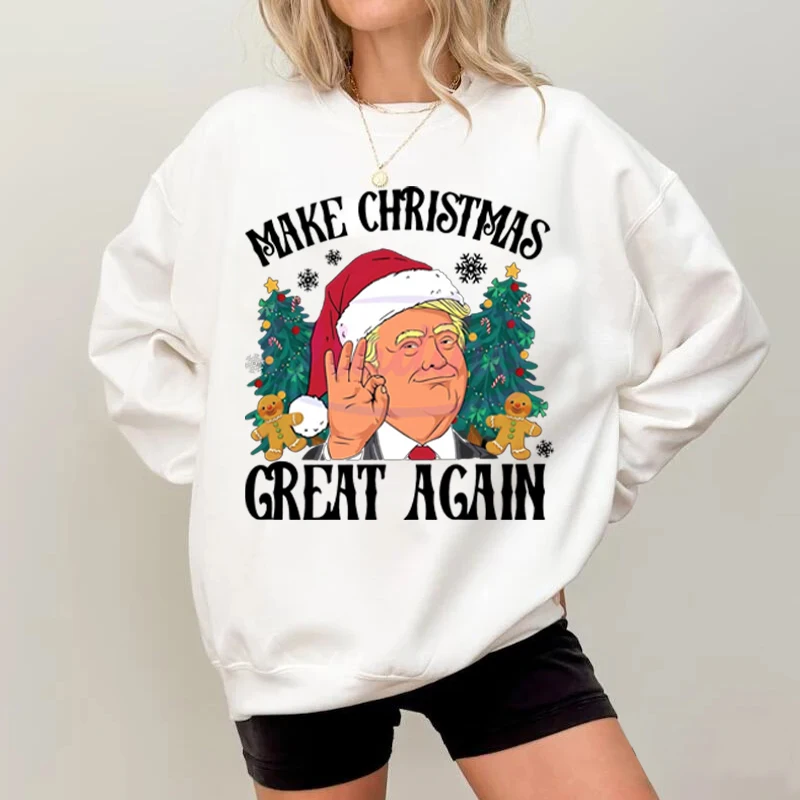 Trump Oversized Crew Neck Sweatshirt, I Want Trump to Spend Christmas with Me, Christmas Gifts, Harajuku Tops,Streetwear, Unisex