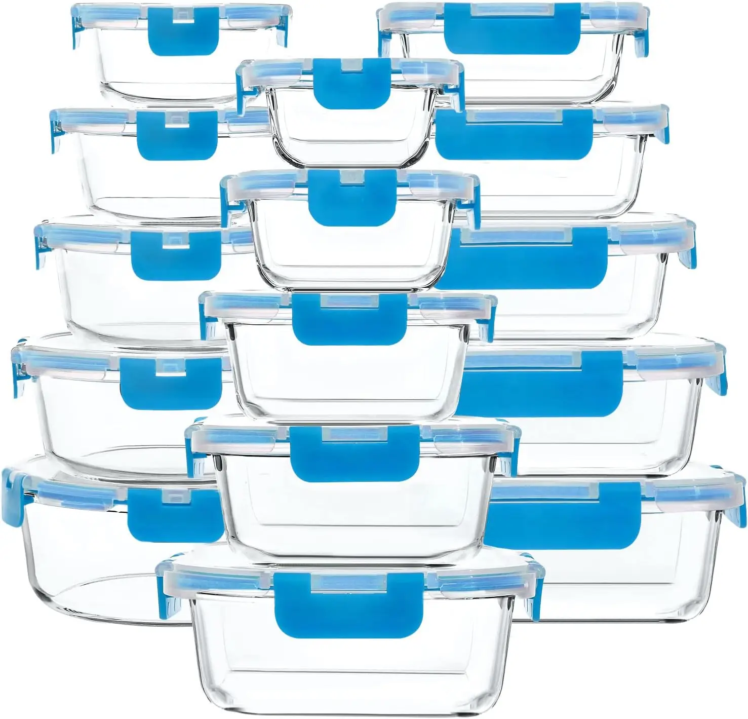 

30-Piece Glass Food Storage Containers Set with Airtight Lids, Microwave, Oven, Freezer and Dishwasher Safe in Blue