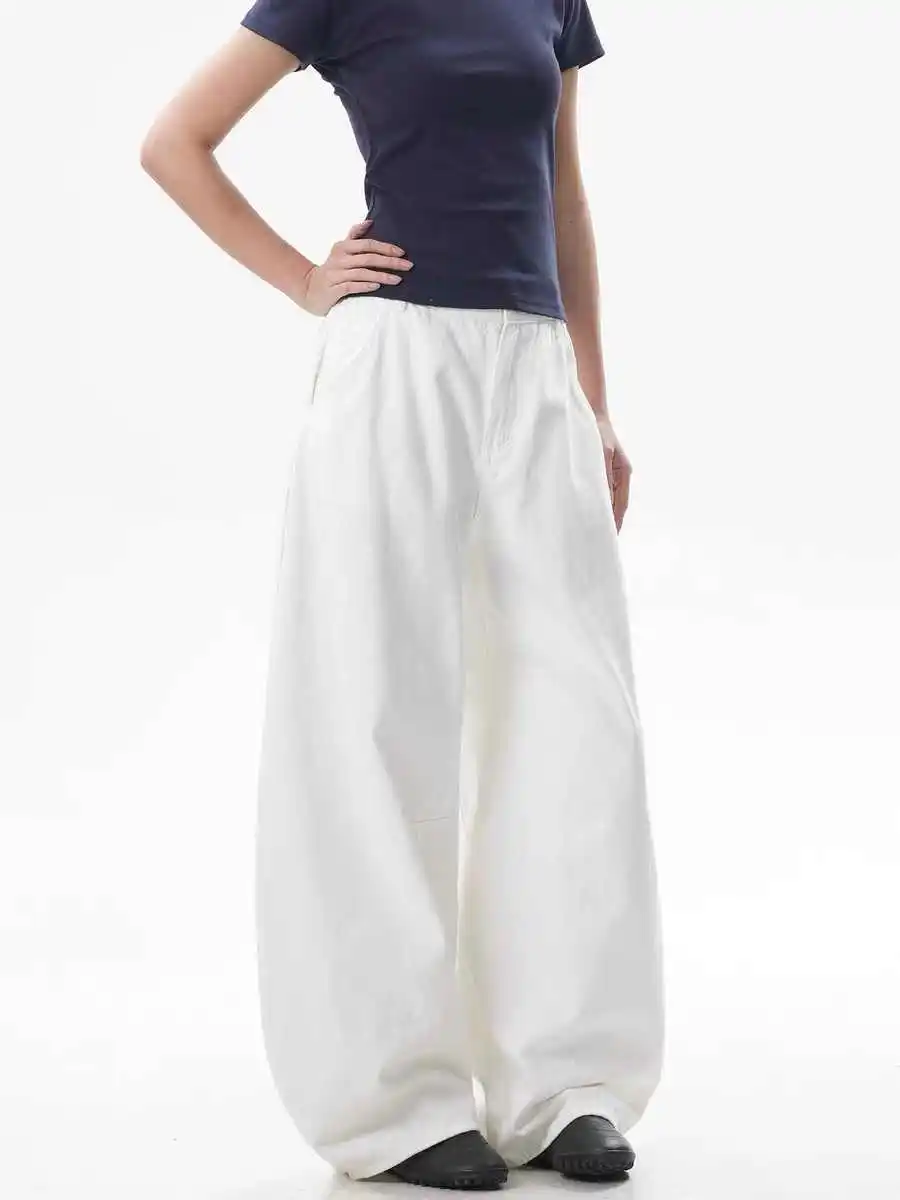 Damskie Białe Szerokie Jeansy Y2k Japoński Styl Streetwear z Lat 2000 Boyfriend Jeans Vintage Harajuku Denimowe Spodnie Ubrania 2025