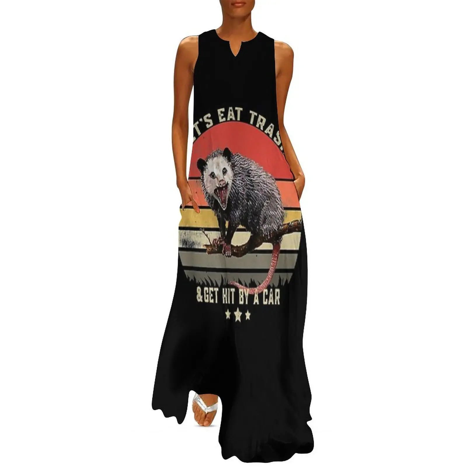 

Let's Eat Trash Get Hit By A Car Vintage Opossum Long Dress Beachwear cocktail dresses women's summer clothing 2025 sexy dress