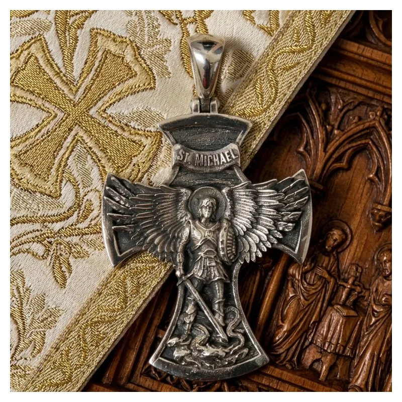 21g Cross Saint Michael the Archangel with Prayer Pendant Customized 925 SOLID STERLING Silver High Trendy