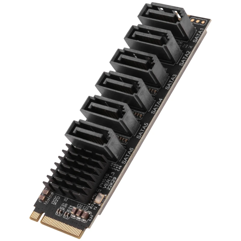 M.2 MKEY PCI-E Riser Card M.2 NVME To SATA Card M.2 NVME To SATA3.0 PCIE To SATA 6Gpbsx6-Port Expansion Card ASM1166