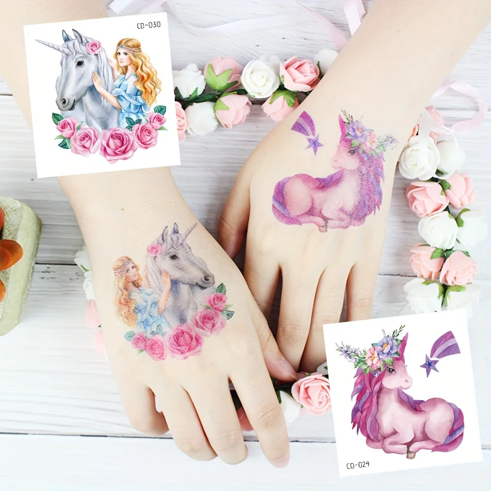 15 Sheets Kids Cartoon Unicorn Tattoo Sticker for Children's Arm Hands Body Cute Temporary Fake Tatoo Makeup Party Decorations