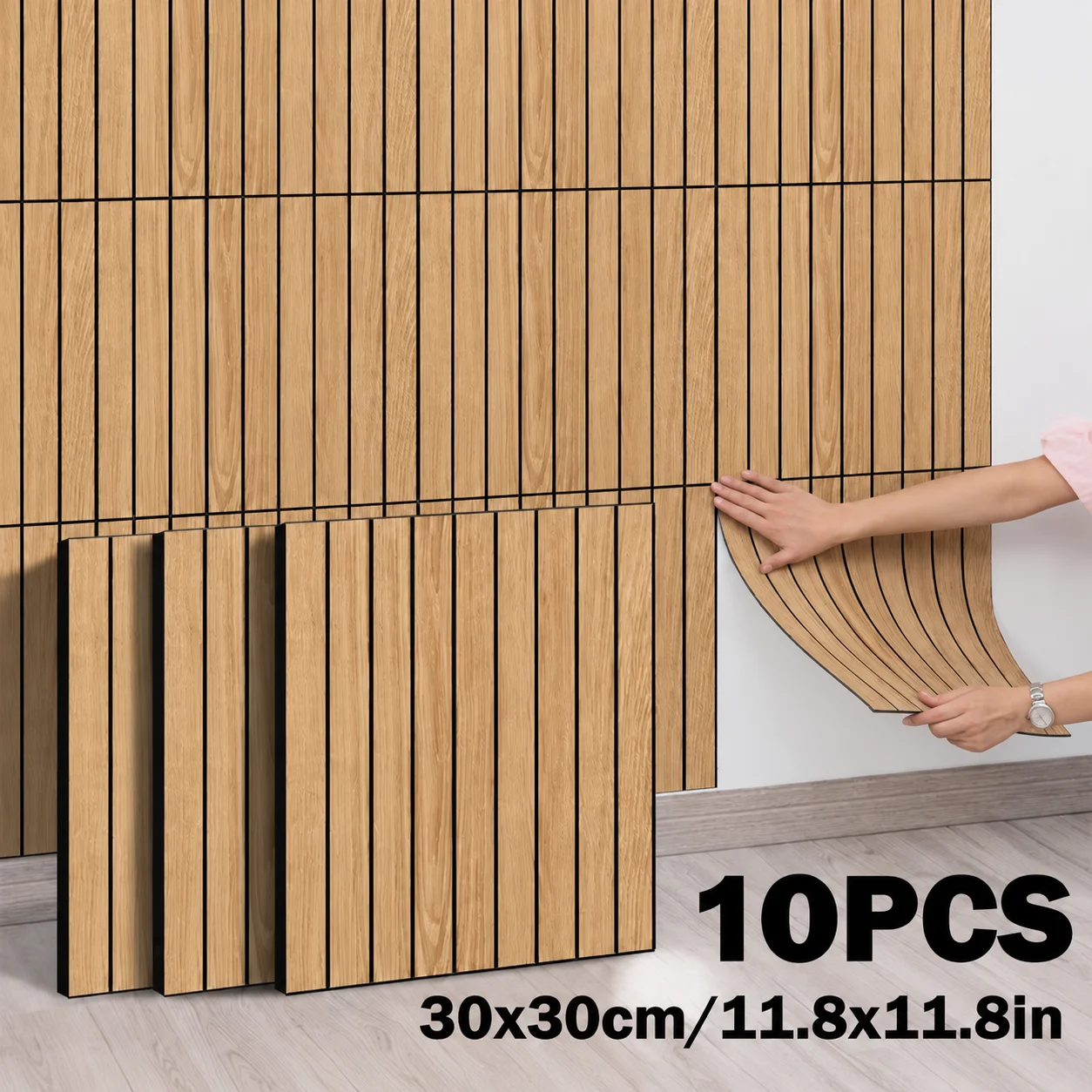 5/10pcs 3D Grooved Wood Grain Wall Stickers Self-Adhesive Wallpaper for Living Room Peel and Stick Wall Panels for Interior Deco