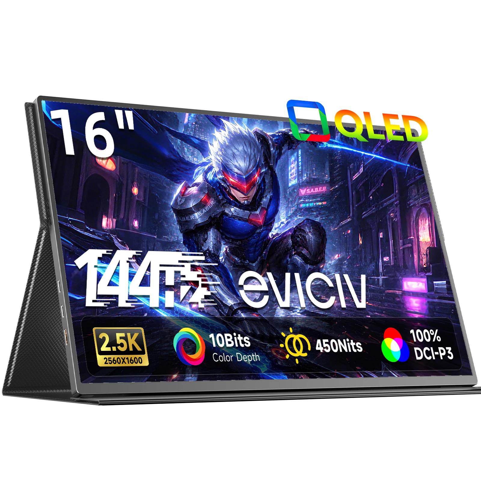 Monitor portátil EVICIV 16 pulgadas 2K QHD 2560X1600 450 Nits 140% sRGB 144 Hz HDMI USB-C Monitor de viaje para ordenador portátil Mac PC