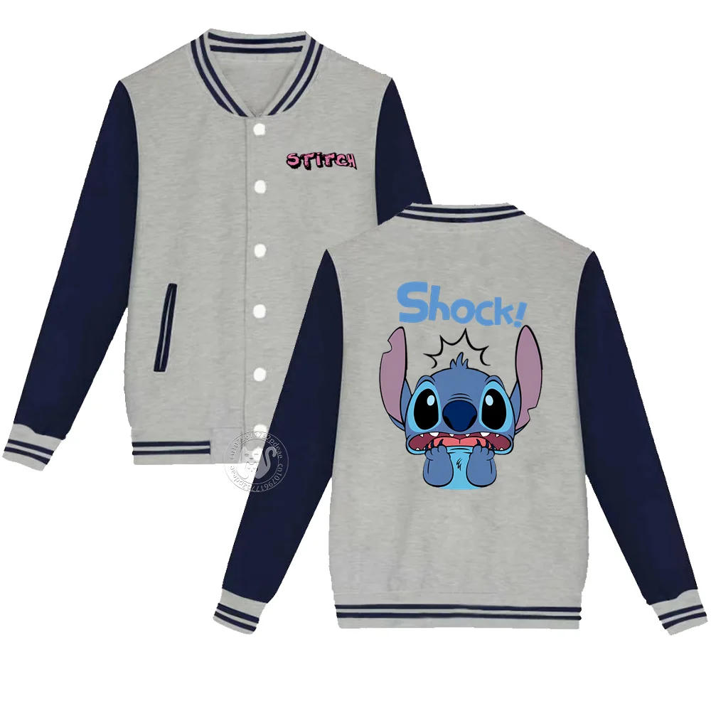 Shocked Disney Stitch Cartoon printed children\'s Fall/Winter Boys Girls Casual fashion comfortable warm Cardigan baseball jersey