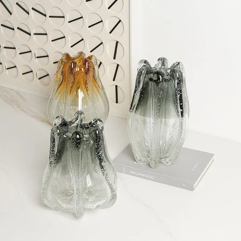 Creative, modern, simple, gradient, bubble glass, petal vase, model room, living room, dining table, high-end decorative ornamen