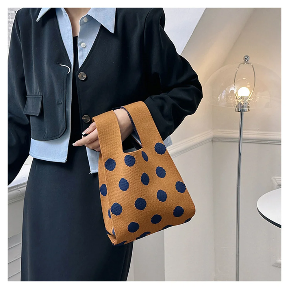 Original Design Polka Dot Knitted Bag Fashion Hollow Out Tote Ladies Female Woven Shopper Purse Lady Crossbody Handbag Chic