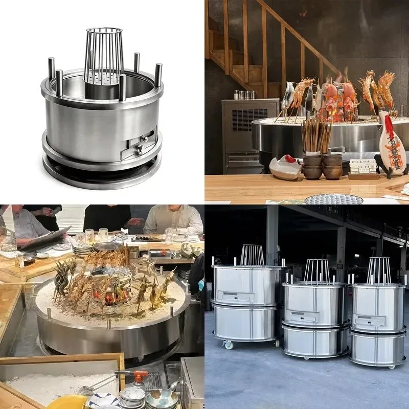 Commercial Japanese Round Skewer Grill Rotary Charcoal Stainless Steel Desktop Equipment