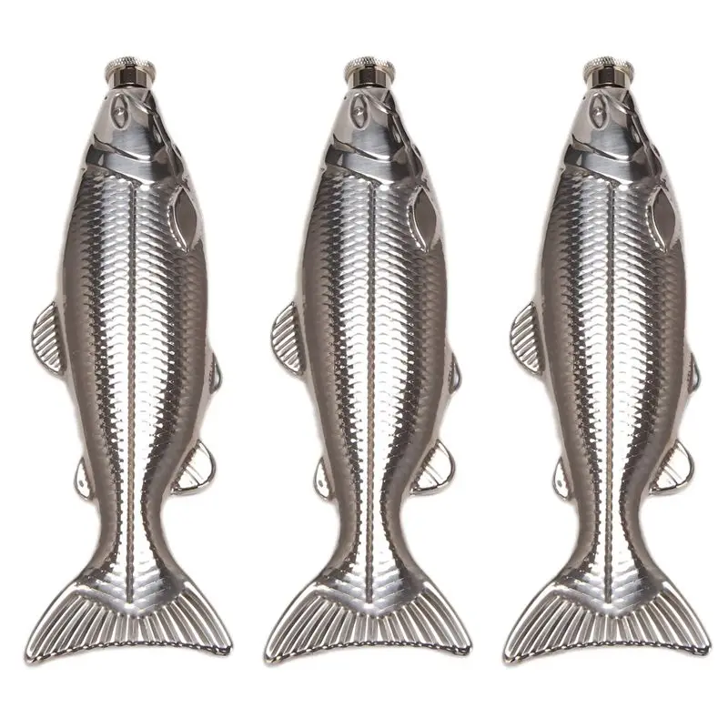 3 Set Fish-Shape Hip Flask 5Oz Bottle Mini Pocket Flask Stainless Steel Party Drinkware For Outdoor-AT36