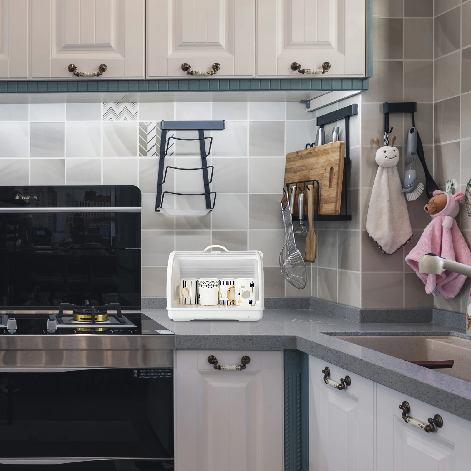 

Cutlery Storage Box Dish Rack Organizer Household Cup Holder Kitchen Water Cups Drainer Box Space Saving Tidy PP Material