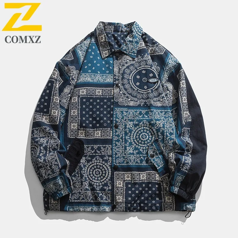 

COMXZ Premium Men Jacket Stand Collar Outdoor Camping Wear Resistant Coat Casual Print Design Windproof Spring Autumn Garment