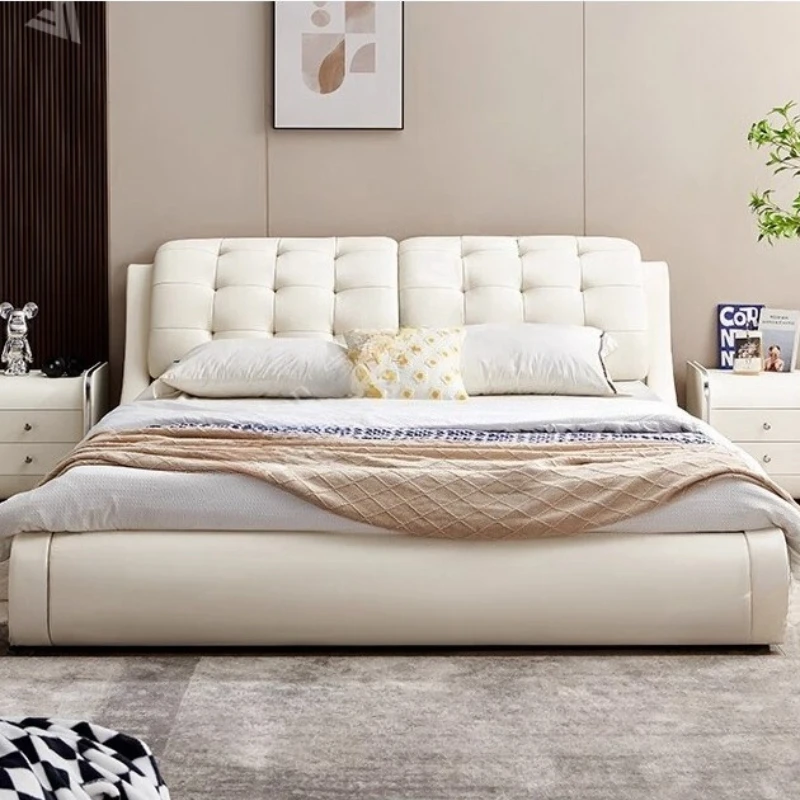 

Modern luxury double bed Comfortable genuine leather design minimalist Bedroom bed 180x200 elegant camas de dormitorio furniture