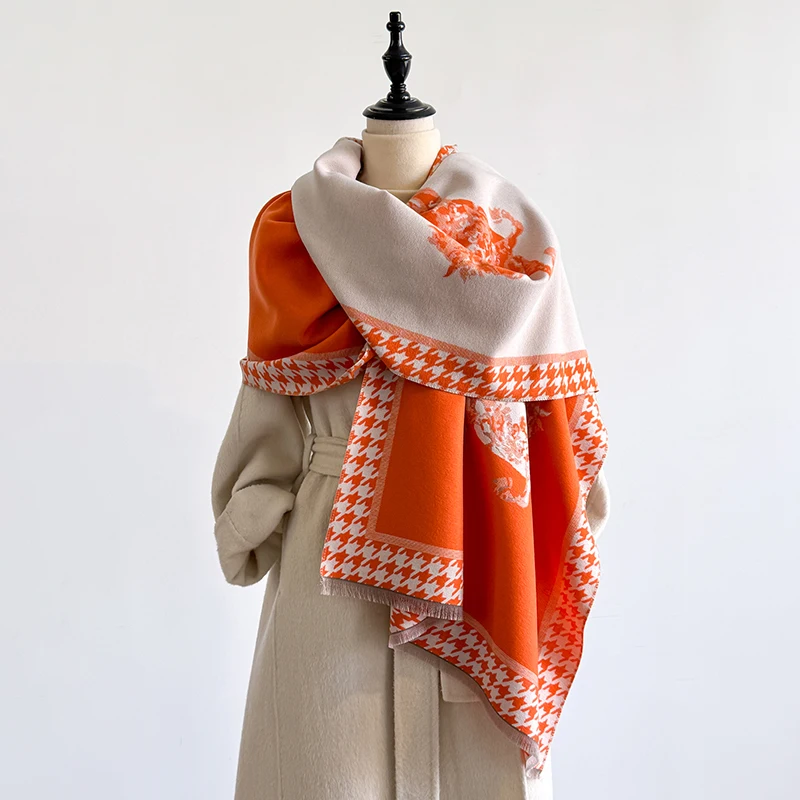 2025, Luxusmarke Damen-Winterschal aus Kaschmir – Pashmina-Schal mit Leopardenmuster und Quasten, Wickeltuch, Bandana und Poncho – Detail 8