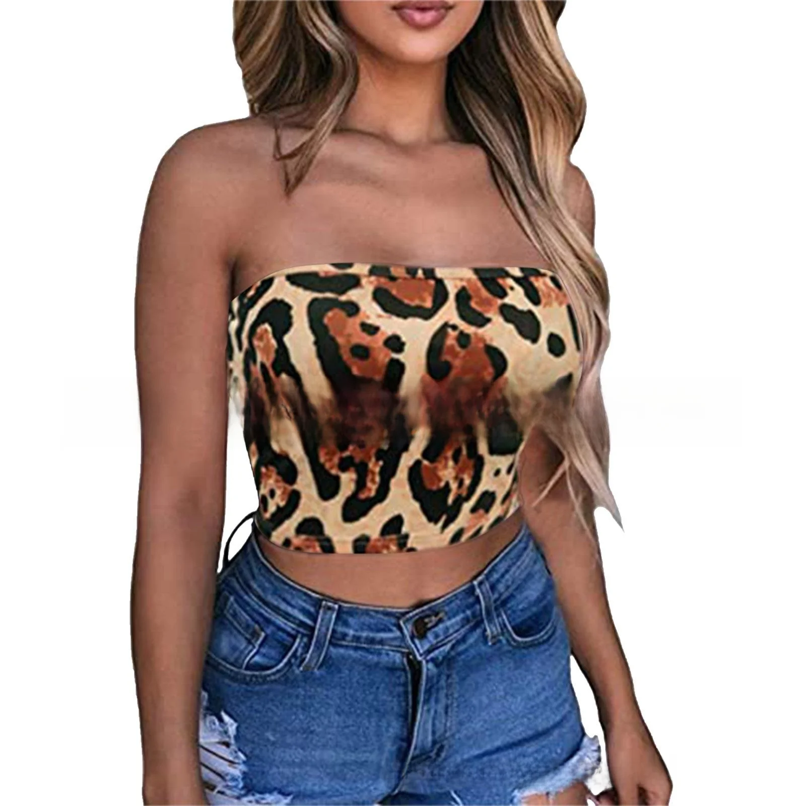 Canotta da donna in cotone con stampa sportiva colorata avvolgente sul petto, vestibilità aderente, oulder Bared ort Sle, abbigliamento interno