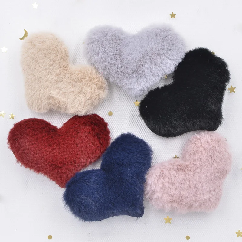 12Pcs Plush Patches Rabbit Hair Embellishment Heart Appliques for Clothing Craft Sewing Supplies DIY Hair Clips Ornament