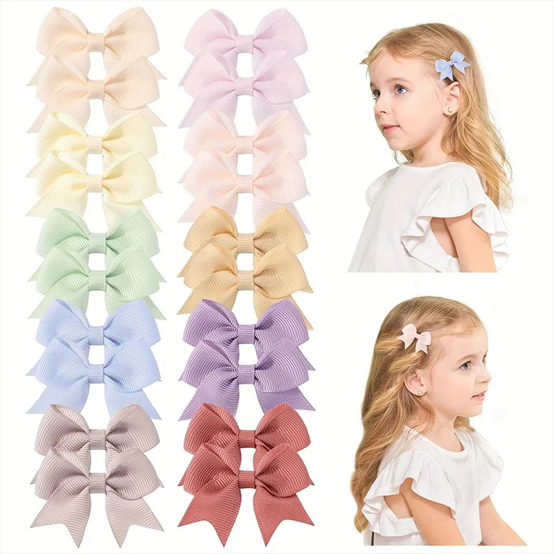 20/24Pcs Boutique Solid Ribbon Hair Bows Clips  Kids Children Hairpin Barrettes Headwear Kids Hair Accessories