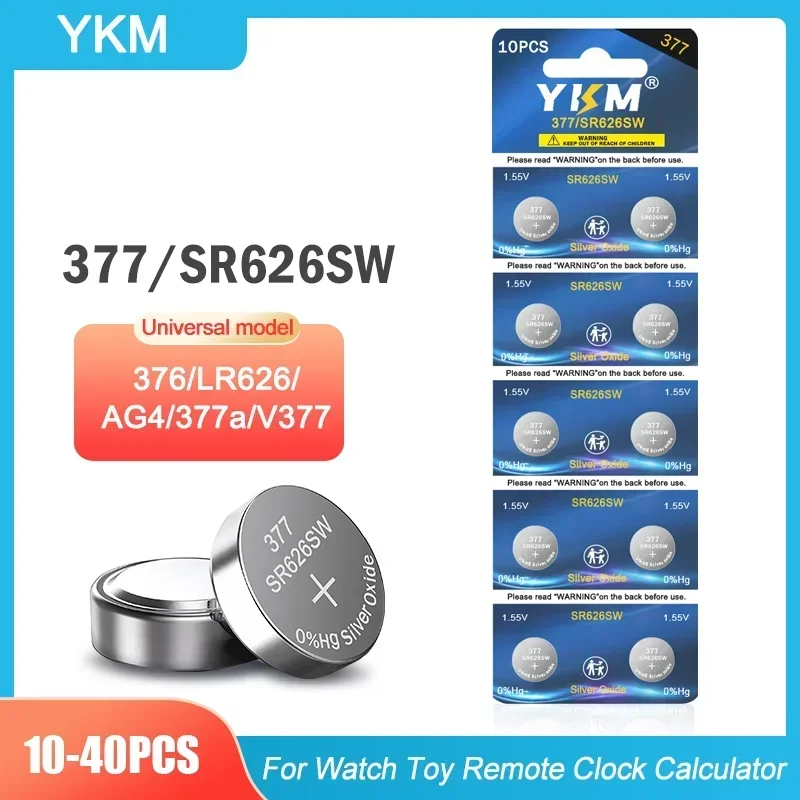 10-40PCS 377 SR626SW Watch Battery AG4 377A 377 376 LR626 LR66 1.55V Silver Oxide Battery for Toys Clock Remote Button Battery