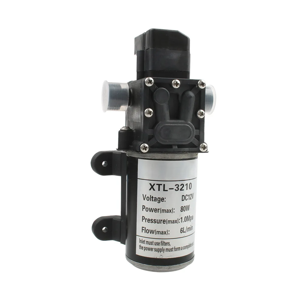Bomba de diafragma de alta presión en miniatura, 12V, 80W, 6L/Min, con interruptor de presión, tipo bomba de CC multifunción