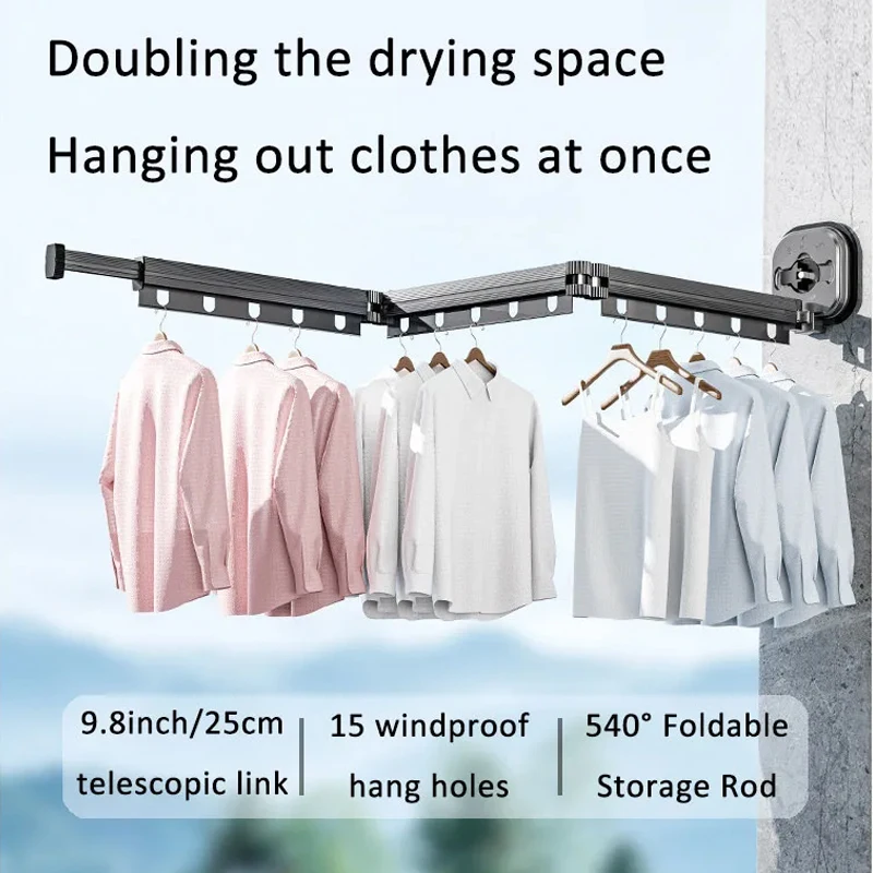 1 Pc No Punching Wall Mounted Clothes Hanger Retractable Wall Mounted Laundry Drying Rack Collapsible Drying Racks Space Saving