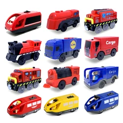 Electric Train Locomotive Magnetic Car Diecast Slot Fit All Brand Wooden Train Track Railway For Kids children's Toy W02