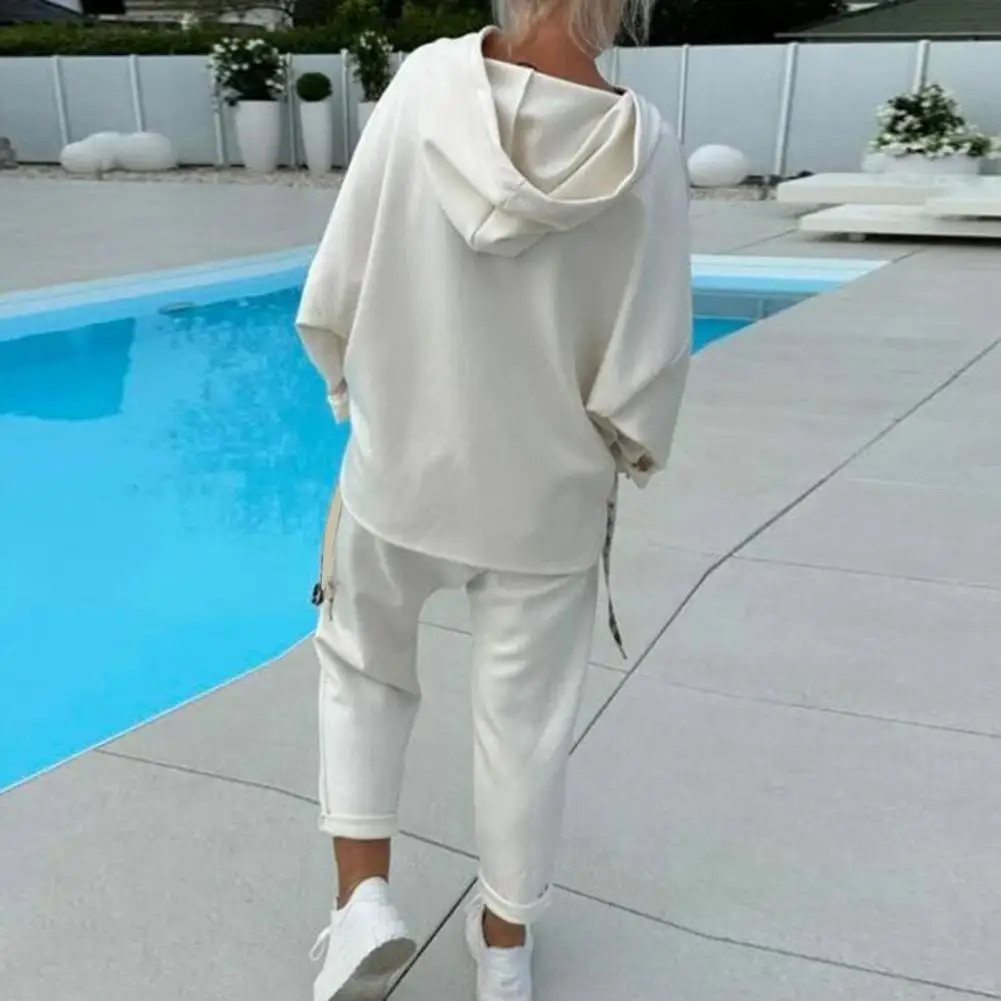 

Комплекты из двух предметов, женский спортивный костюм, костюм большого размера, осенние брючные костюмы, женская толстовка, одежда, однотонная спортивная толстовка с капюшоном, спортивная одежда