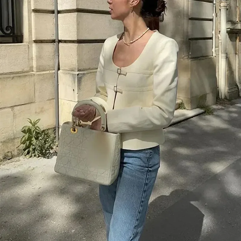 Blazer slim jaune clair pour femme, veste chic à la mode, manteau doux imbibé de documents solides, streetwear à col carré, automne et printemps