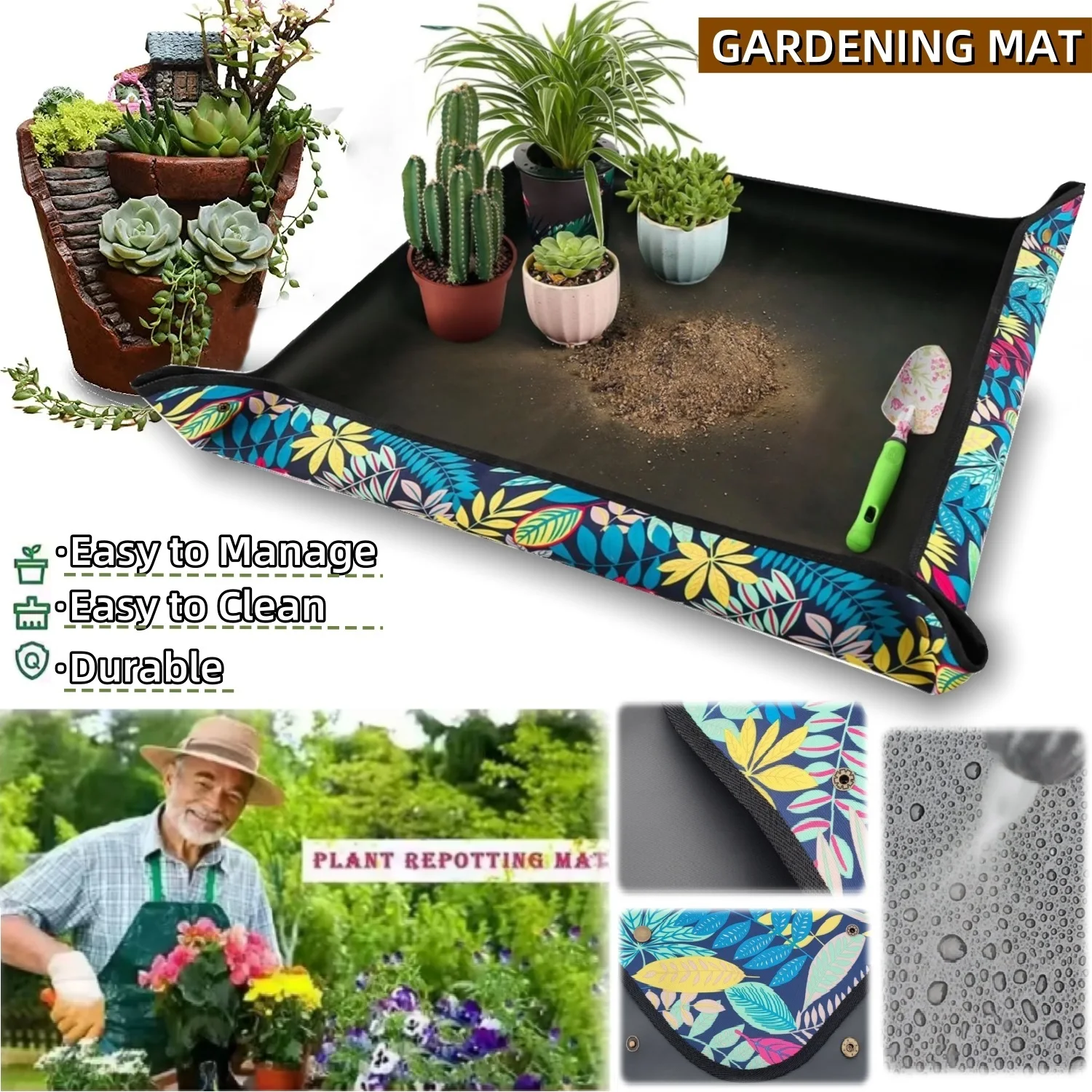 Plant Transplanting Mat Printed Plant Potting Tray Portable Foldable Gardening Tool for House Plant Gardener Sturdy Multipurpose
