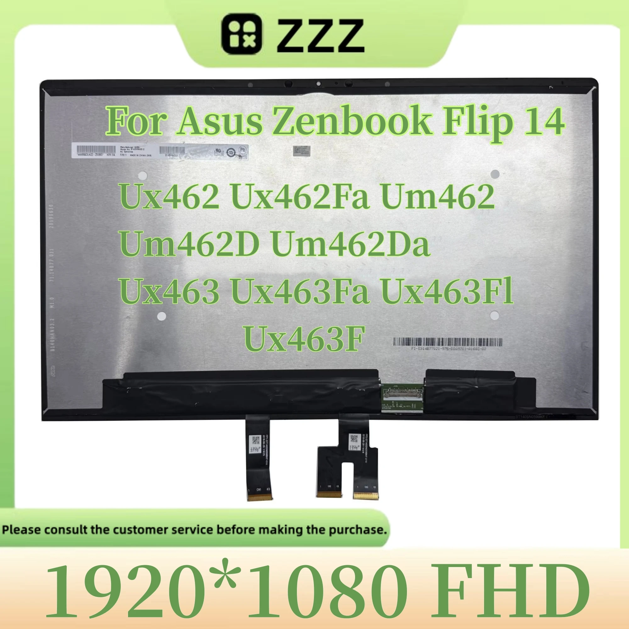 

Original Touch Screen Assembly for Asus Zenbook Flip 14 Ux462 Ux462Fa Um462 Um462D Um462Da Ux463 Ux463Fa Ux463Fl Ux463F Fhd Lcd