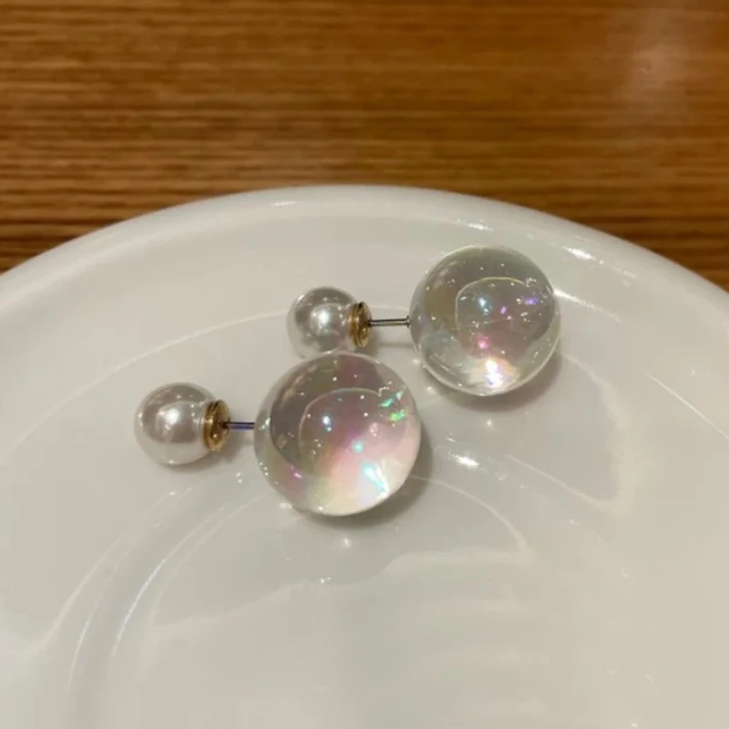 

Красочные прозрачные стеклянные шарики, жемчужные серьги-гвоздики для женщин, простые элегантные серьги-гвоздики из серебра 925 пробы, модные украшения