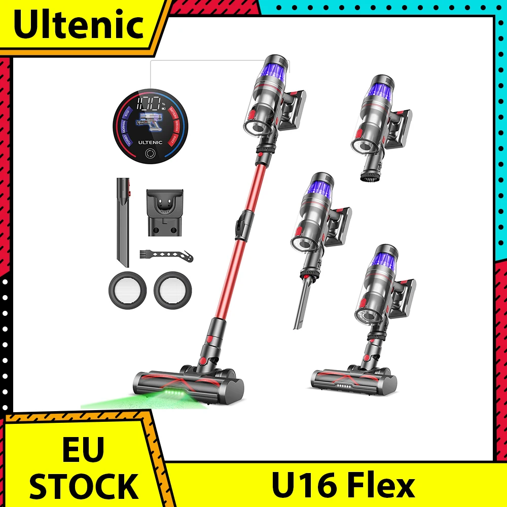 Ultenic U16 Flex Cordless Vacuum Cleaner, 45000Pa Suction, 60mins Runtime, GreenEye Technology, Folding Tube, Anti-Tangle Brush