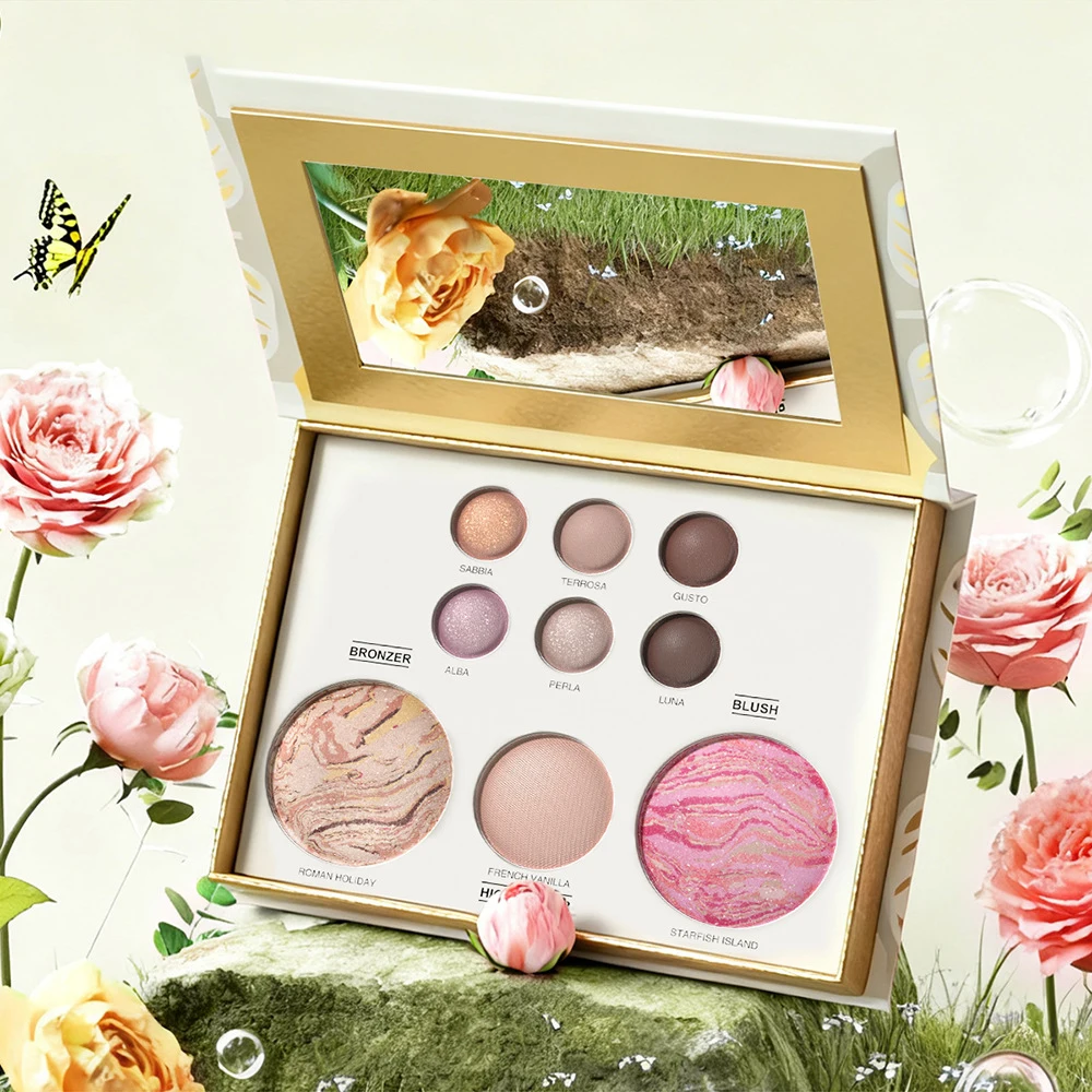 Paleta de maquiagem multifuncional com sombra para olhos, contorno, blush, iluminador e brilho de pálpebras em um; Maquiagem versátil