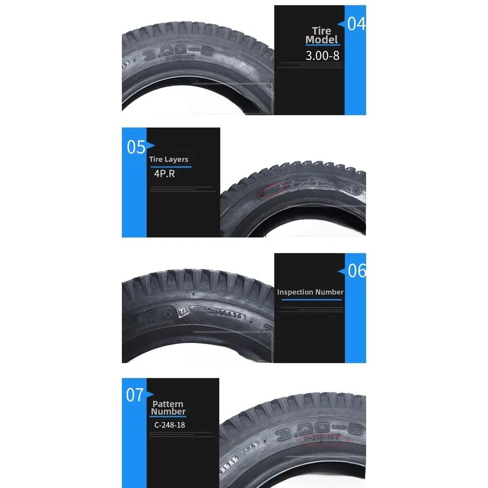 Electric Vehicle Tire 3.00-8 with Enhanced Grip and Puncture Resistant Rubber for Motorcycles and Warehouse Carts Inner Tube