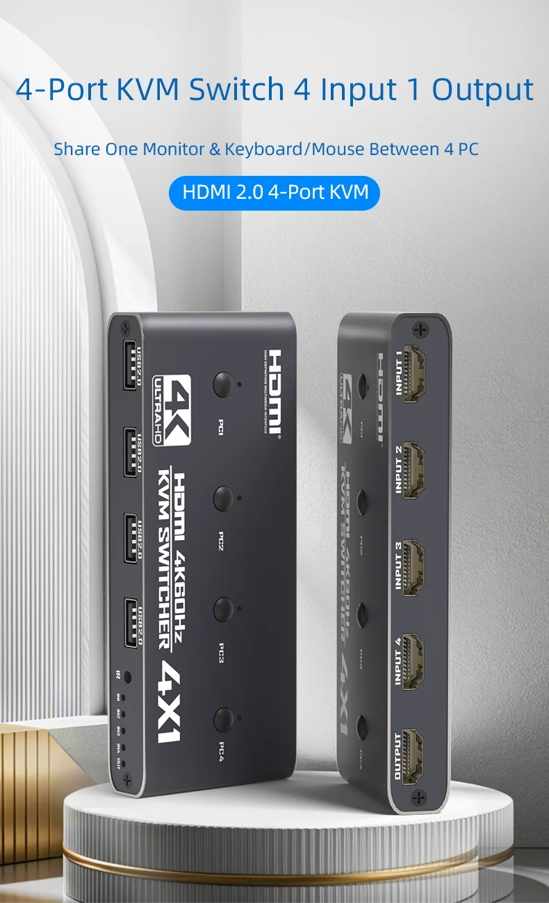 4K 60Hz 4x1 HDMI KVM Switcher 4 Port 4K USB HDMI KVM 4 PC Switch Docking Station Share 1 Monitor Mouse Keyboard