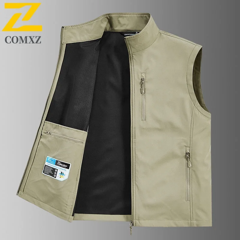 

2025 New Autumn Men's Vests Outdoor Camping Fishing Sleeveless Vest Men Many Pocket Tool Gear Loose Thin Vest Male Waistcoat