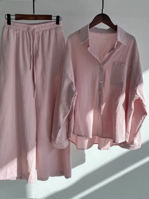 

Women's Fashion Cotton Linen Shirt Suit High Waist Short Sleeve Regular Fit Short Length Winter Season Deformable Garment