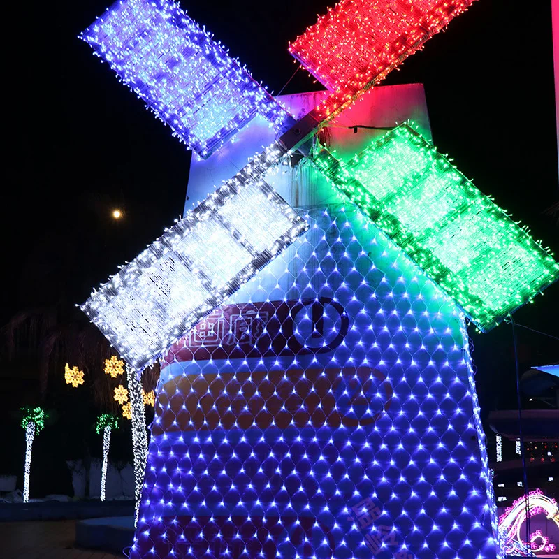 Cortina de red de pesca Led para exteriores, luces de hadas de malla para jardín, guirnalda de calle al aire libre, luces de decoración navideña de