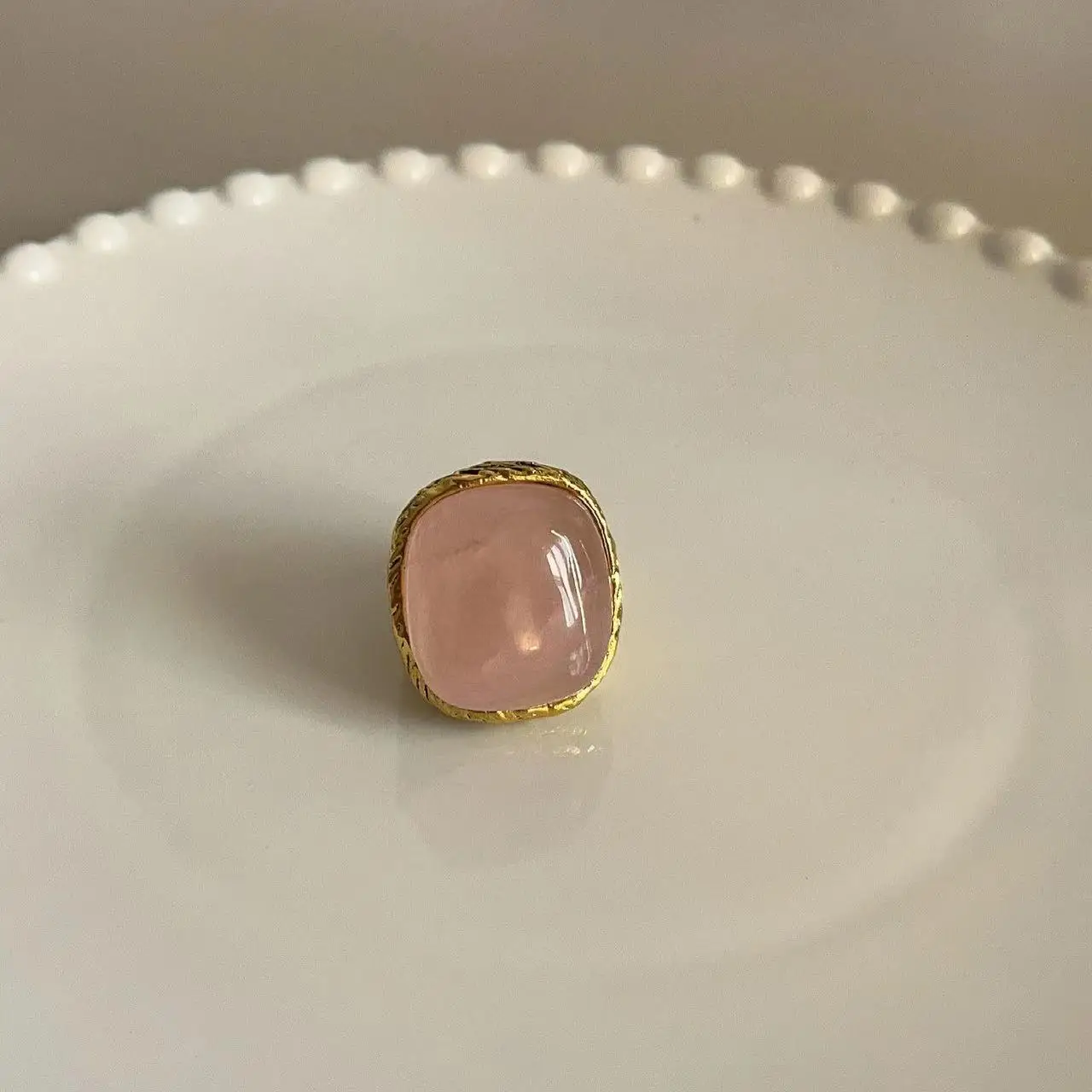 French Retro Twist Wound Metallic Ring Wheat Ear Woven Finger Loop Powder Crystal Ring Turquoise Rings Finger Accessories