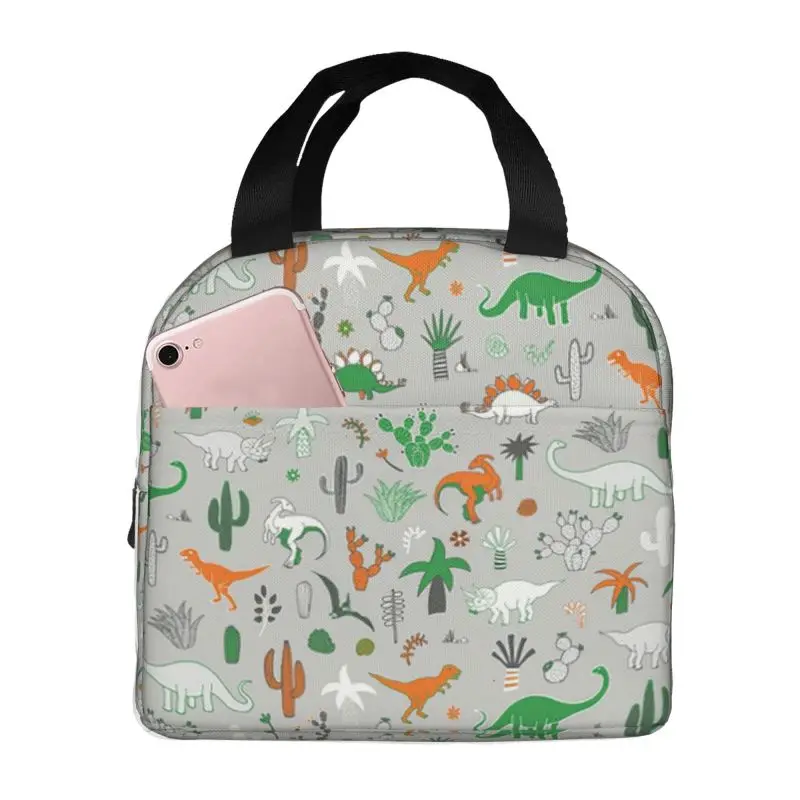 Custom Dinosaur Desert Insulated Lunch Box for Women Thermal Cooler Lunch Bag Outdoor Camping Travel Food Picnic Container Tote