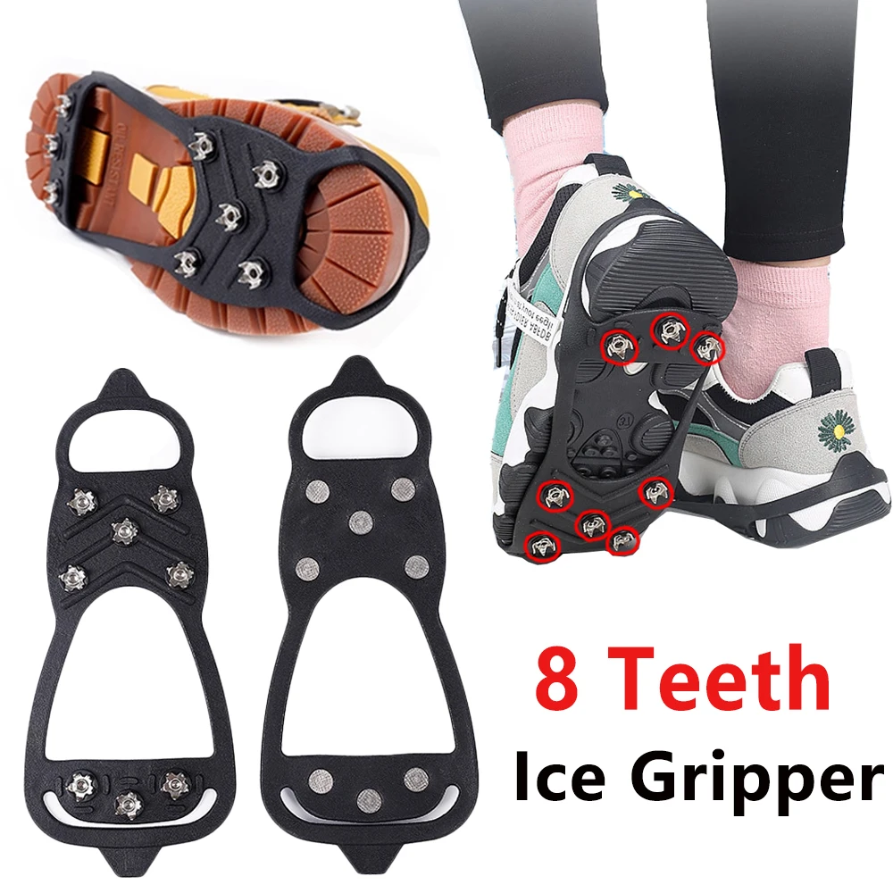 8 Teeth Ice Gripper Snow Crampons Shoe Cover Anti-Slip Winter Outdoor Hiking Mountain Climbing Boots Cover Ice Spike for Shoes