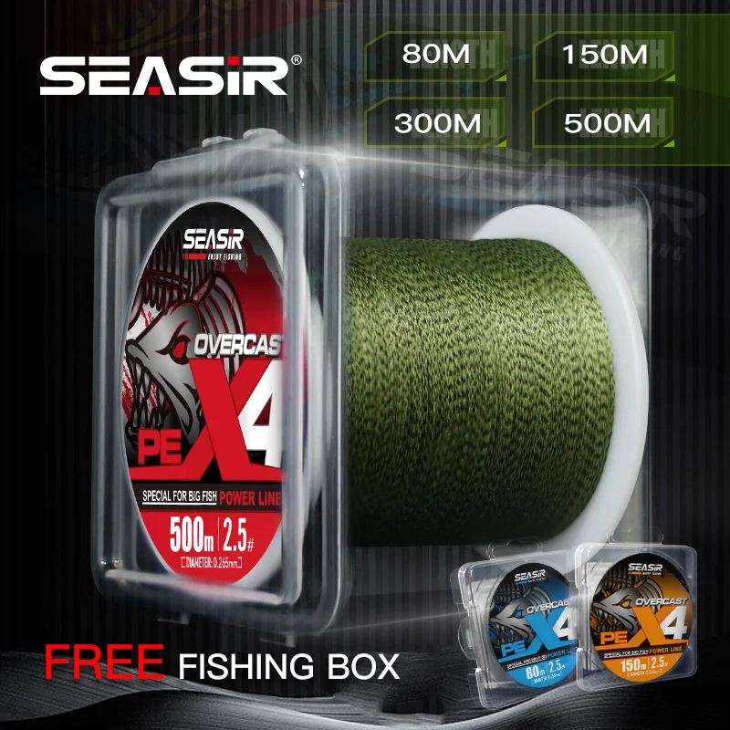 SEASIR OVERCAST  X4 Invisible Fishing Line  80-500m 12-50LB Original Material high stength Fishing Line Free Fishing Box