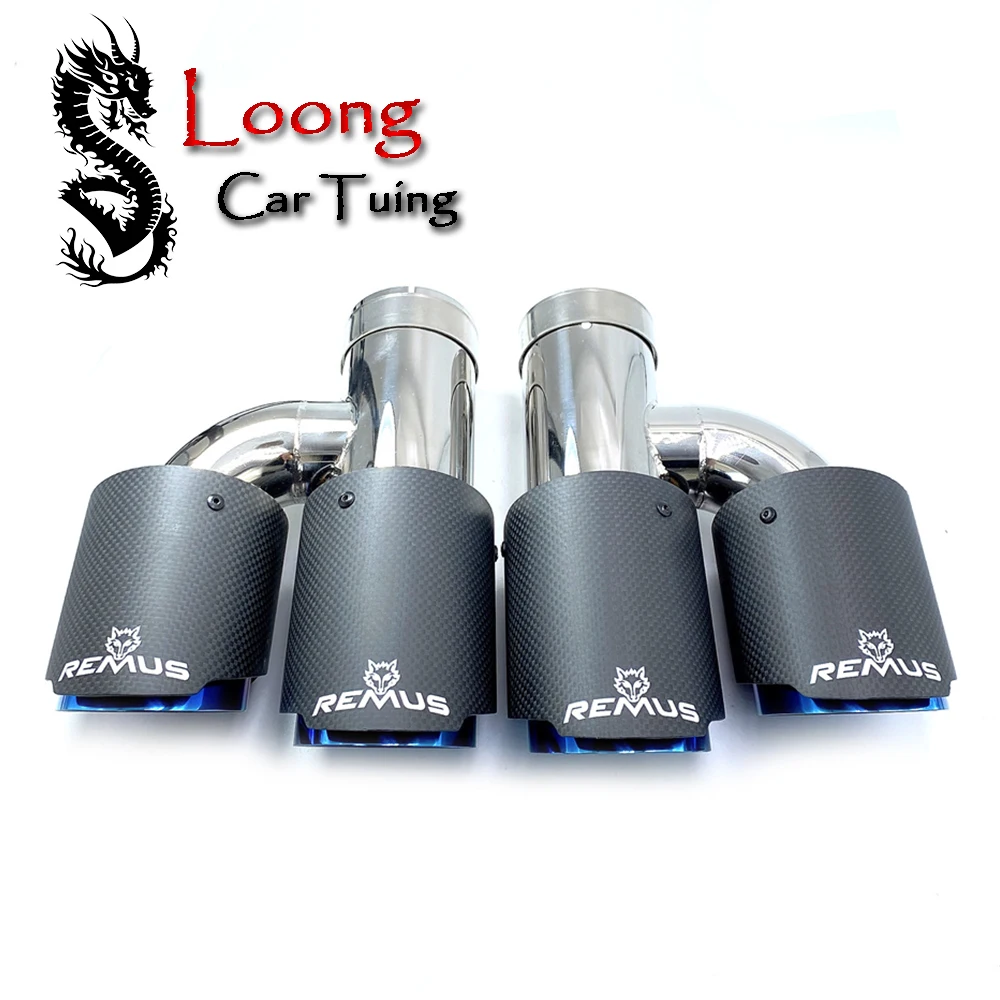 

Remus 1Pair H Type Dual Car Accessories Car Blue Exhaust Pipe Tail Throat Matt Carbon Fiber Double Exhaust Tips Muffler Tailpipe