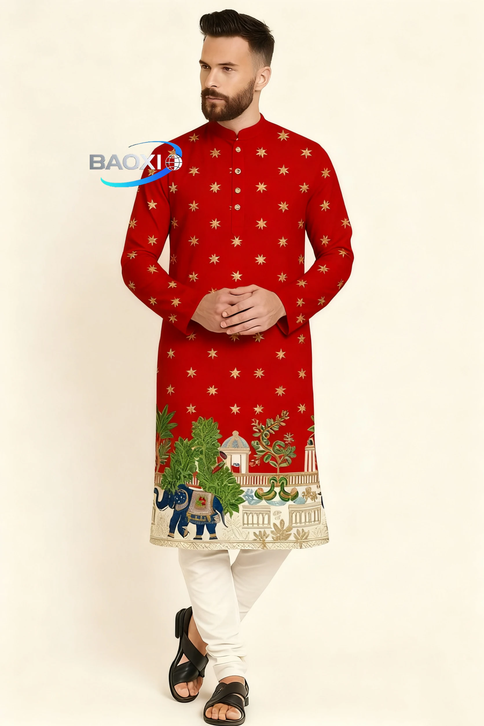 رداء رجالي مطبوع بنمط كورتا ولبها عصري ومريح طويل مناسب لجميع المناسبات/