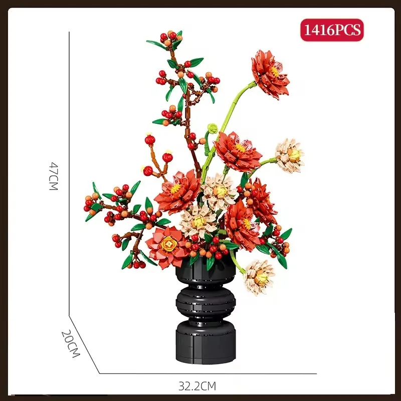 Creative Dahlia Chrysanthemum Flowers Building Blocks Eternal Flower Potted Plant Bricks Decoration Toys Valentine Gift