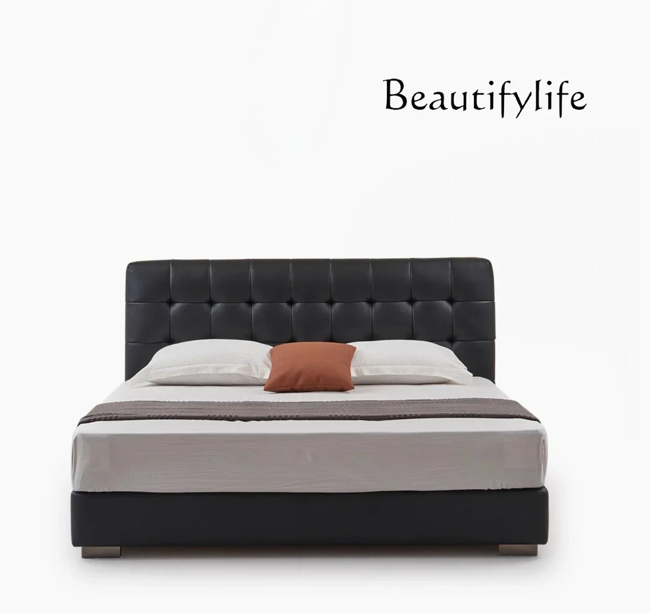 ASS Italian Minimalist First-layer Cowhide Leather Bed Modern Minimalist 1.8 Meters Double Master Bedroom Flush Bed