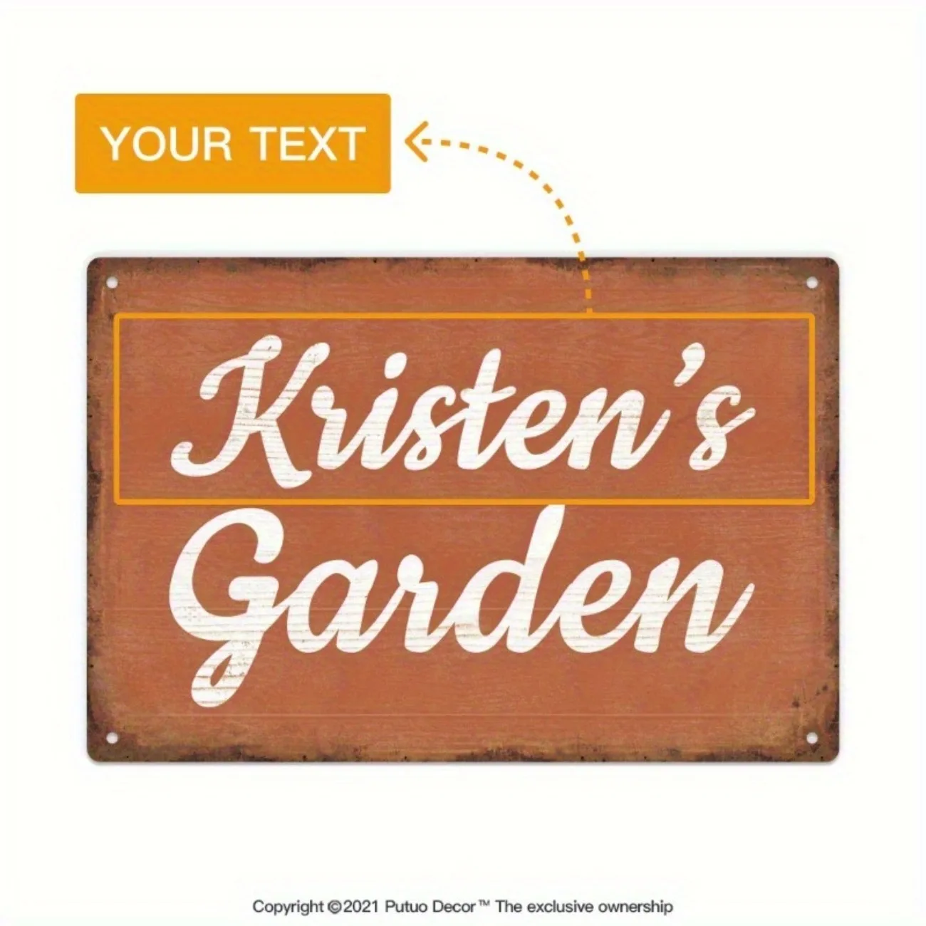 Personalized Aluminum Garden Sign - Add Your Custom Name, Vintage Farmhouse-Style Outdoor Decor Piece.